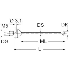 M5 рубиновый шарик Ø2 мм, стержень из карбида вольфрама, L 40 мм, ML 30 мм, для систем ZEISS A-5555-0952